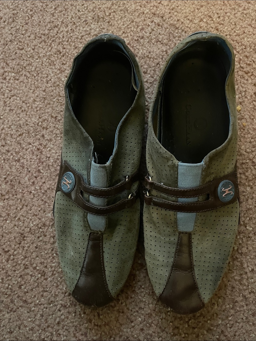 Nike Olive Green Perforated Slip-On Loafers with Brown Accents